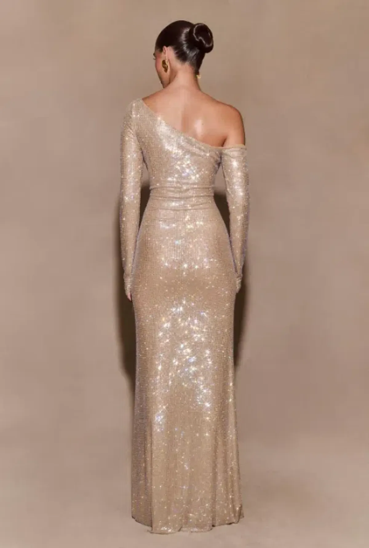 Marcia Diamante Long Sleeve Maxi Dress - Nude - Image 2