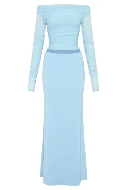 Darla Mesh And Slinky Off Shoulder Maxi Dress - Sky Blue for rent on The Volte - image 4