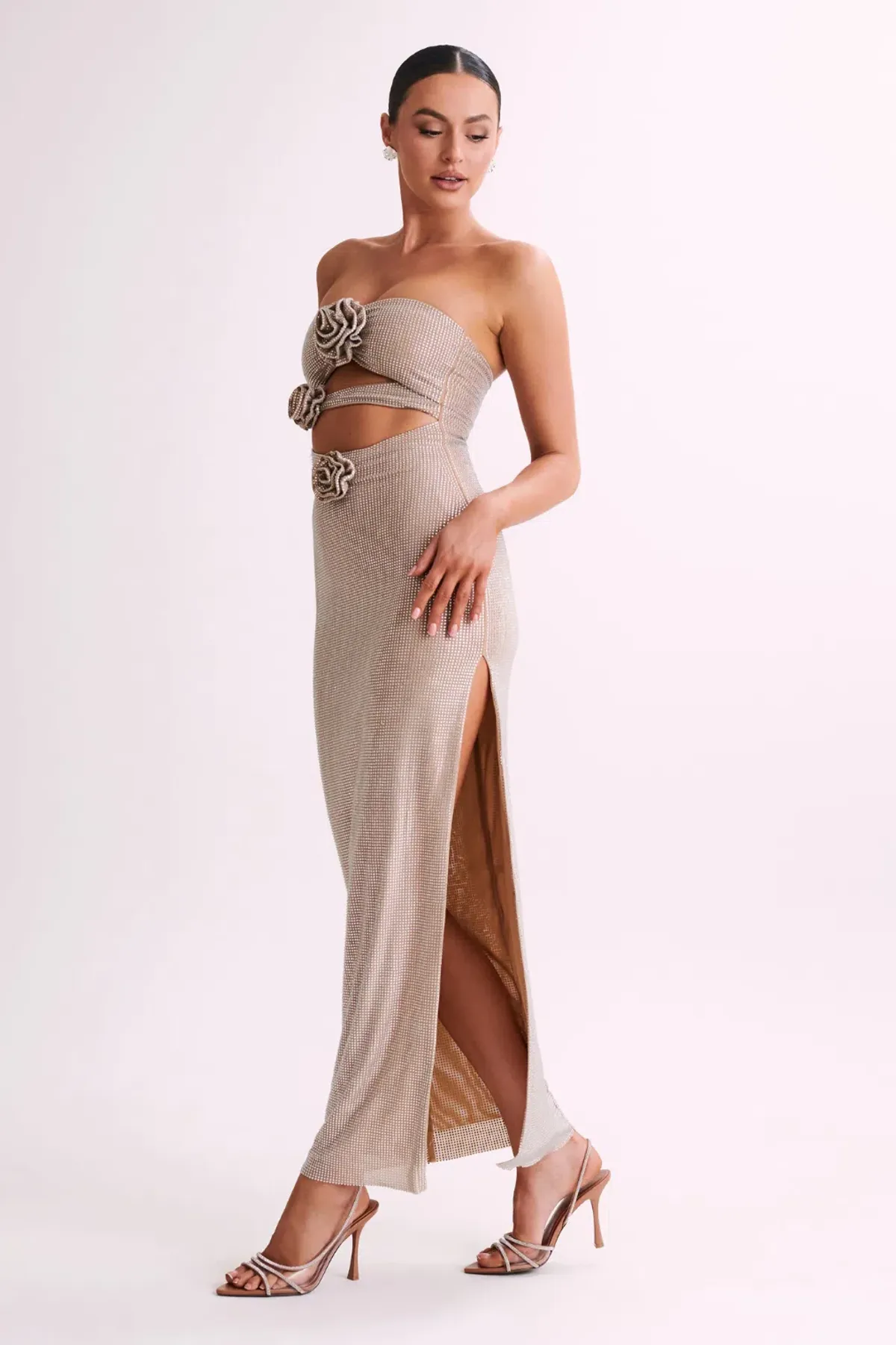 Strapless Rose Diamante Maxi Dress - Nude - Image 2
