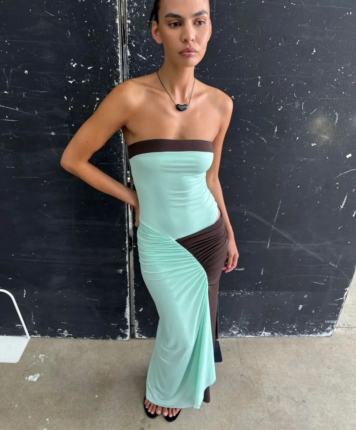 BENNI Rumi Strapless Maxi Aqua Choc - Image 1
