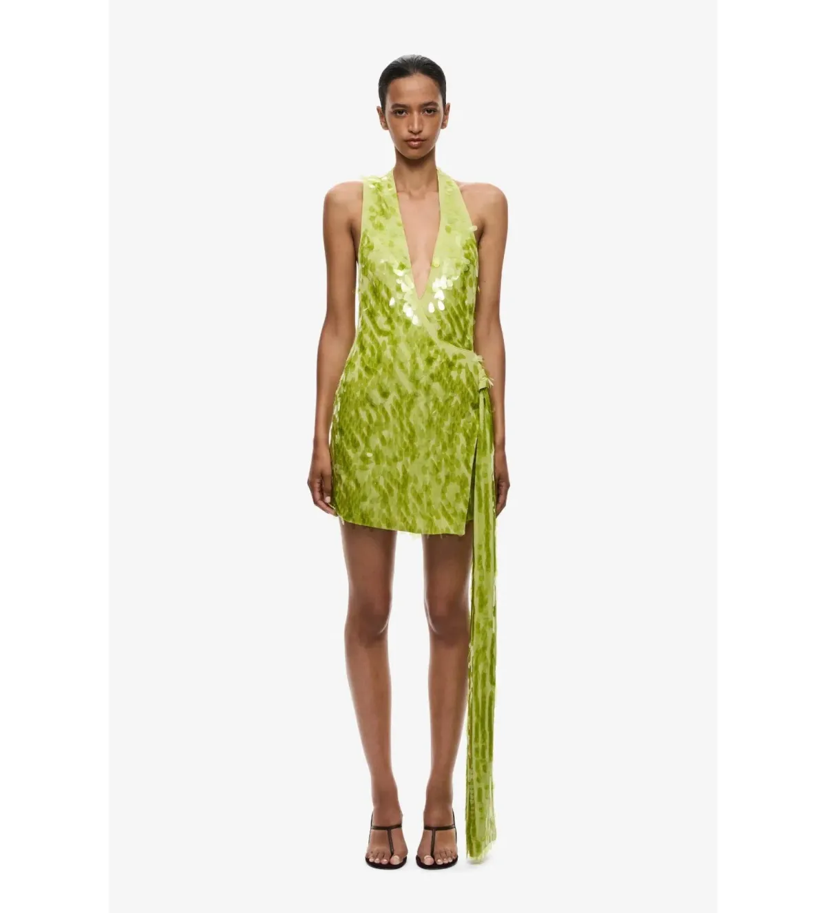 Misha Sapphire Sequin Mini Dress in Apple Green Size 8 - Image 1