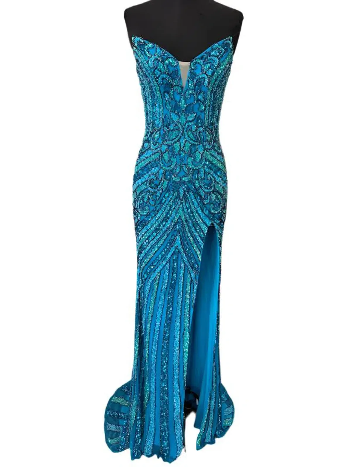 Jovani 38707 Size Turquoise AU 8 Beaded Strapless Dress - Image 3