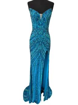 Jovani 38707 Size Turquoise AU 8 Beaded Strapless Dress for rent on The Volte - image 3