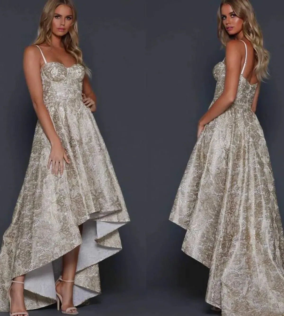 Elle Zeitoune Gold Embroidered Gianna Dress Size 12 - Image 4