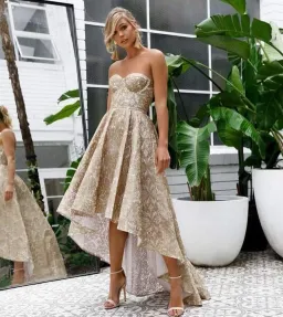 Elle Zeitoune Gold Embroidered Gianna Dress Size 12 for rent on The Volte - image 5