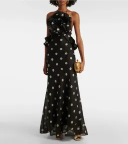 Zimmermann Crush Ruffle Halter Maxi Dress Black/Cream Dot 3/AU14 for rent on The Volte - image 2
