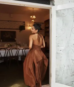 Manning Cartell Provence Halter Gown in Cognac Size 8 for rent on The Volte - image 2