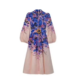 Zimmermann High Tide Buttoned Midi Dress Purple Ikat Floral Size 1 AU 10 for rent on The Volte - image 1