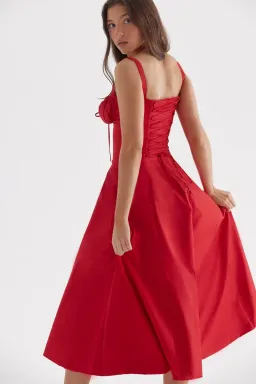 HOUSE OF CB Carmen Red Rose Bustier Sundress Size L+ Bigger Cup D-E for rent on The Volte - image 2