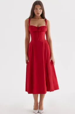 HOUSE OF CB Carmen Red Rose Bustier Sundress Size L+ Bigger Cup D-E for rent on The Volte - image 1
