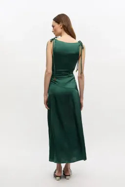 Ganni Green Satin Gathered Dress for rent on The Volte - image 2