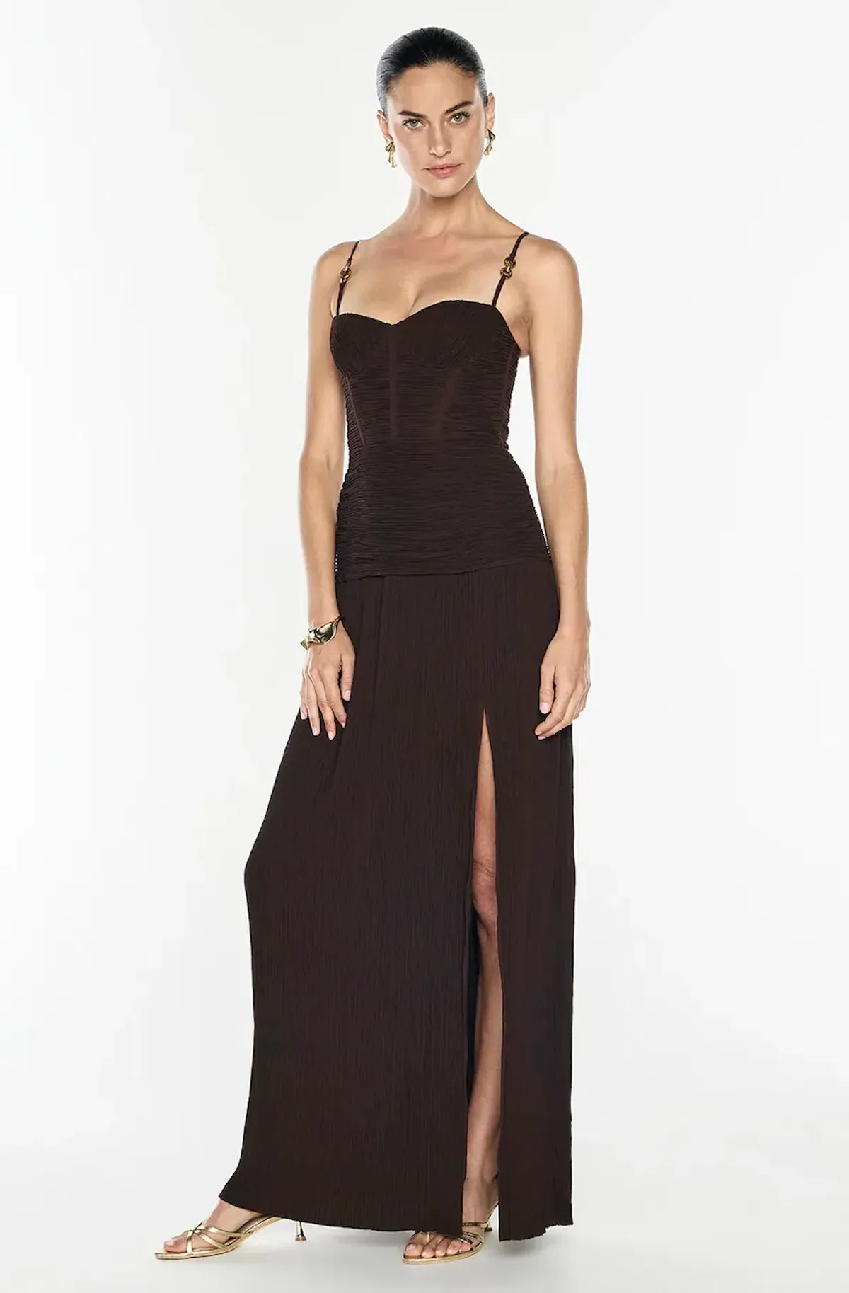 DOUBLE TIME PLEAT DRESS | DARK CHOCOLATE - Image 3