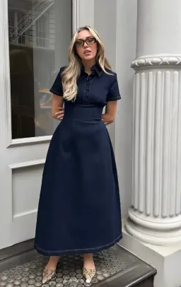 The Odd Muse Denim Collared Midi Dresses SMALL for rent on The Volte - image 1