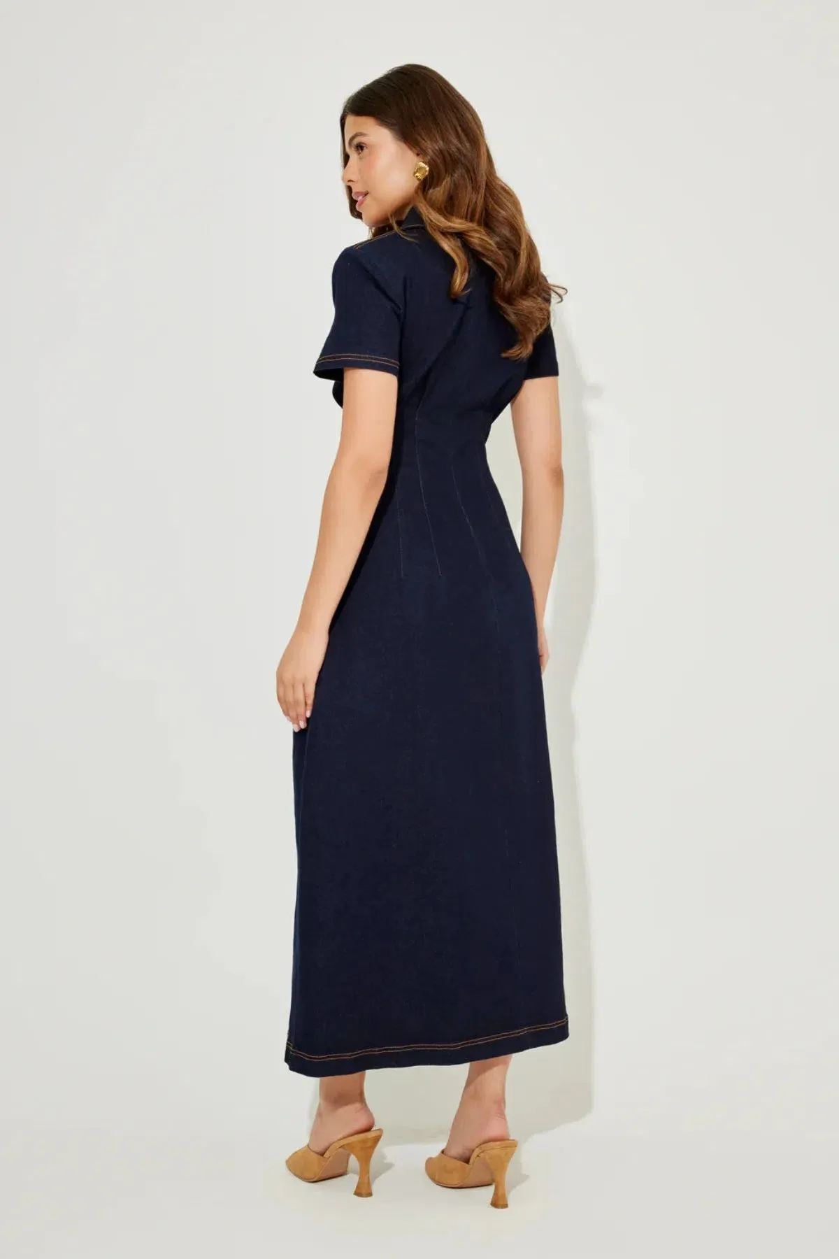 The Odd Muse Denim Collared Midi Dresses SMALL - Image 3