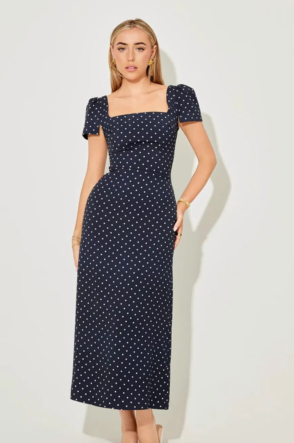 Odd Muse The Ultimate Muse Square Neck Slip Dress Navy Polka Dots SIZE SMALL - Image 3