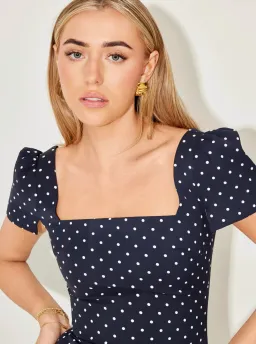 Odd Muse The Ultimate Muse Square Neck Slip Dress Navy Polka Dots SIZE SMALL for rent on The Volte - image 4