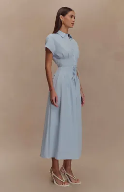 MESHKI Aysha Buttoned Linen Midi Dress - Cornflower Blue - SIZE SMALL for rent on The Volte - image 4