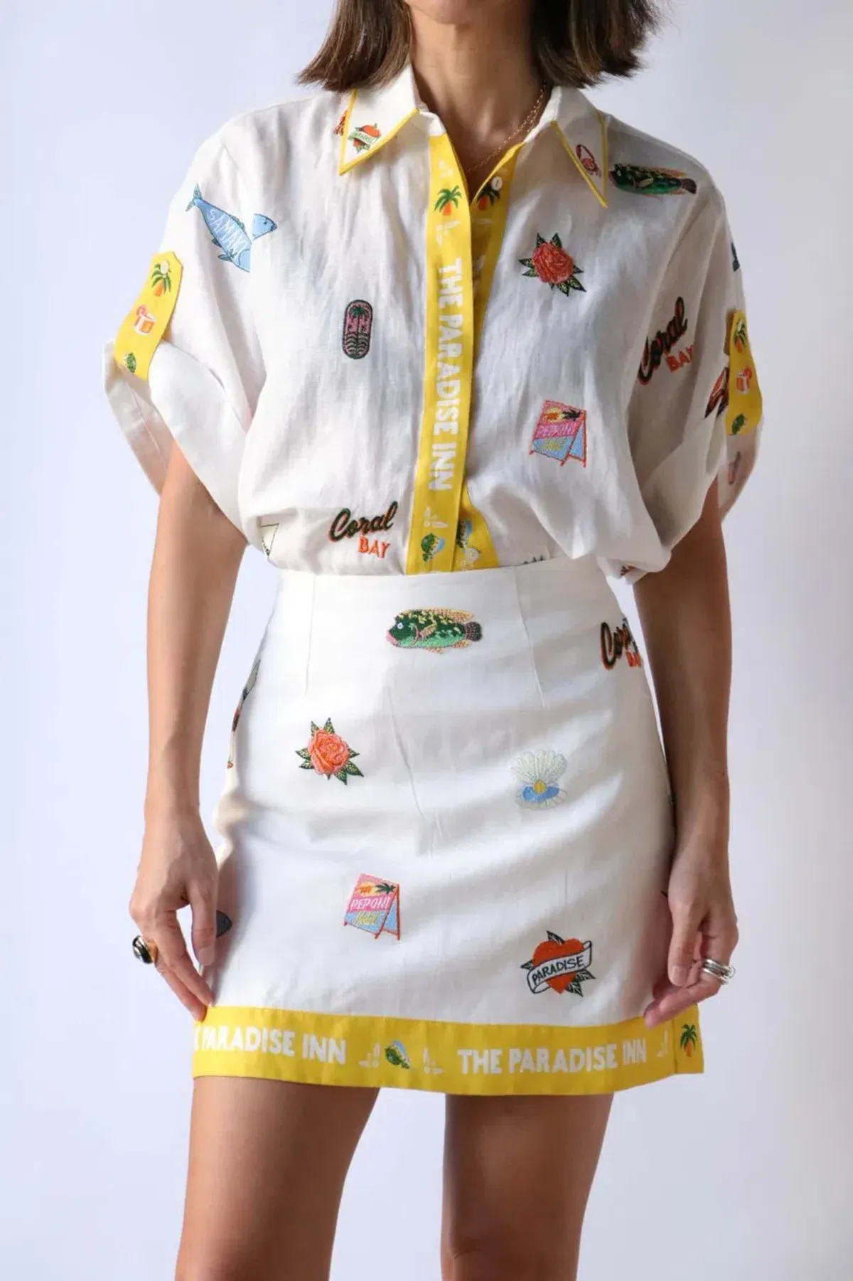 ALEMAIS Blue Marlin Embroidered Shirt & Skirt Set Size 10 AU - Image 12