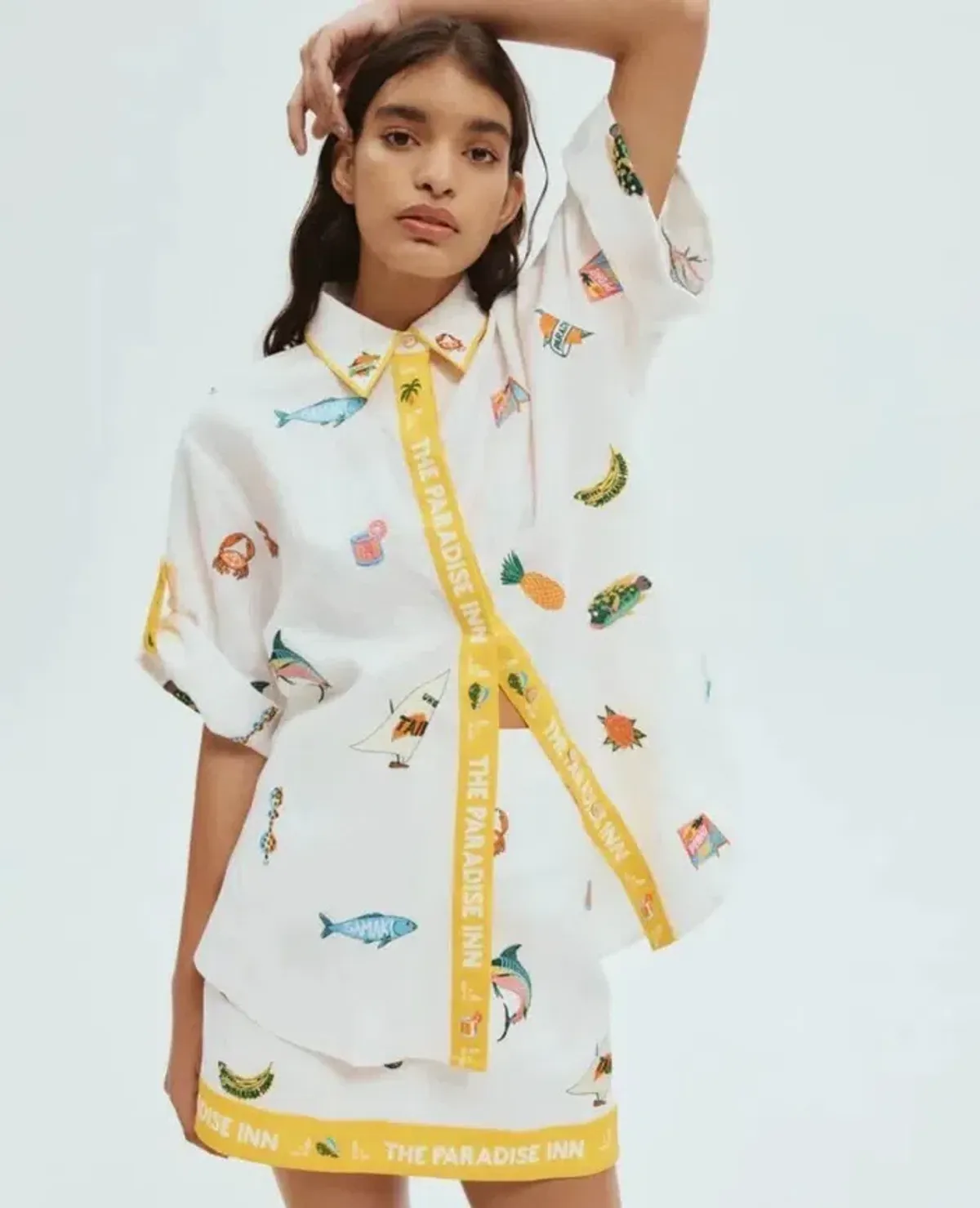 ALEMAIS Blue Marlin Embroidered Shirt & Skirt Set Size 10 AU - Image 2