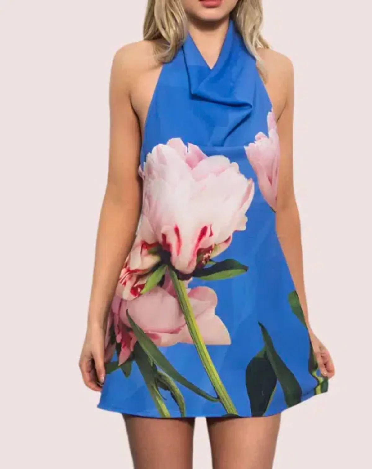 With Harper Lu - Mini Cowl Slip Dress Cobalt Peony  - Image 1
