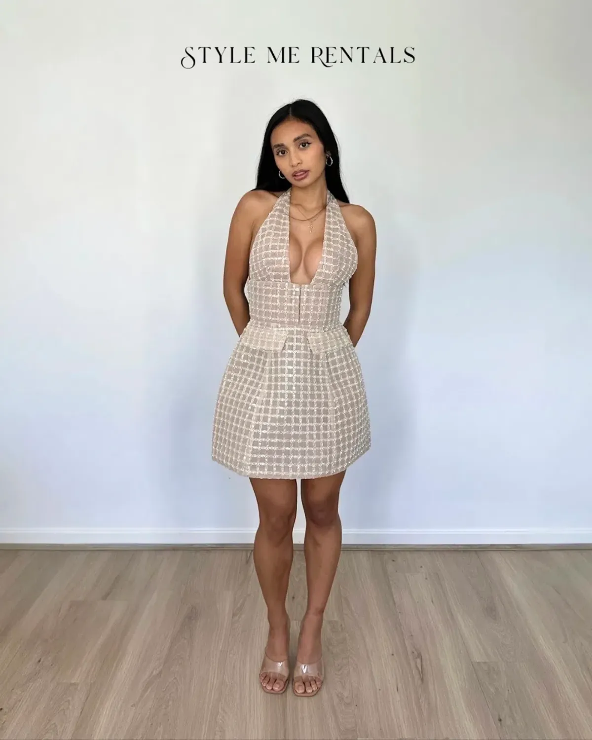 Eliya the Label Roberta Mini Dress Embellished Tan Size XS - Image 3