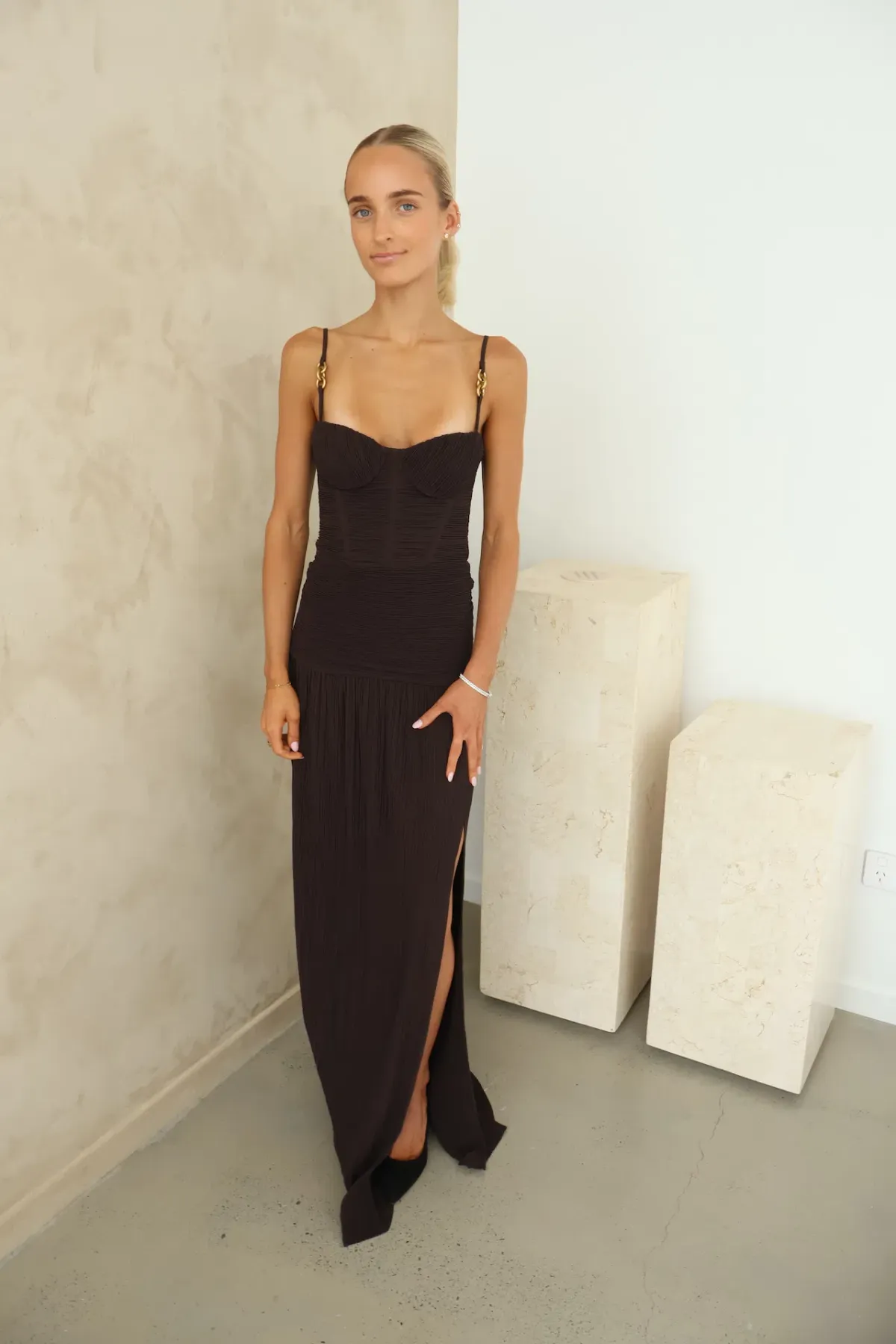 Manning Cartell Double Time Pleat Maxi Dress Dark Chocolate Size 6 - Image 8