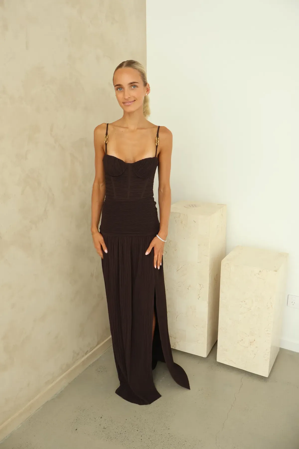 Manning Cartell Double Time Pleat Maxi Dress Dark Chocolate Size 6 - Image 6