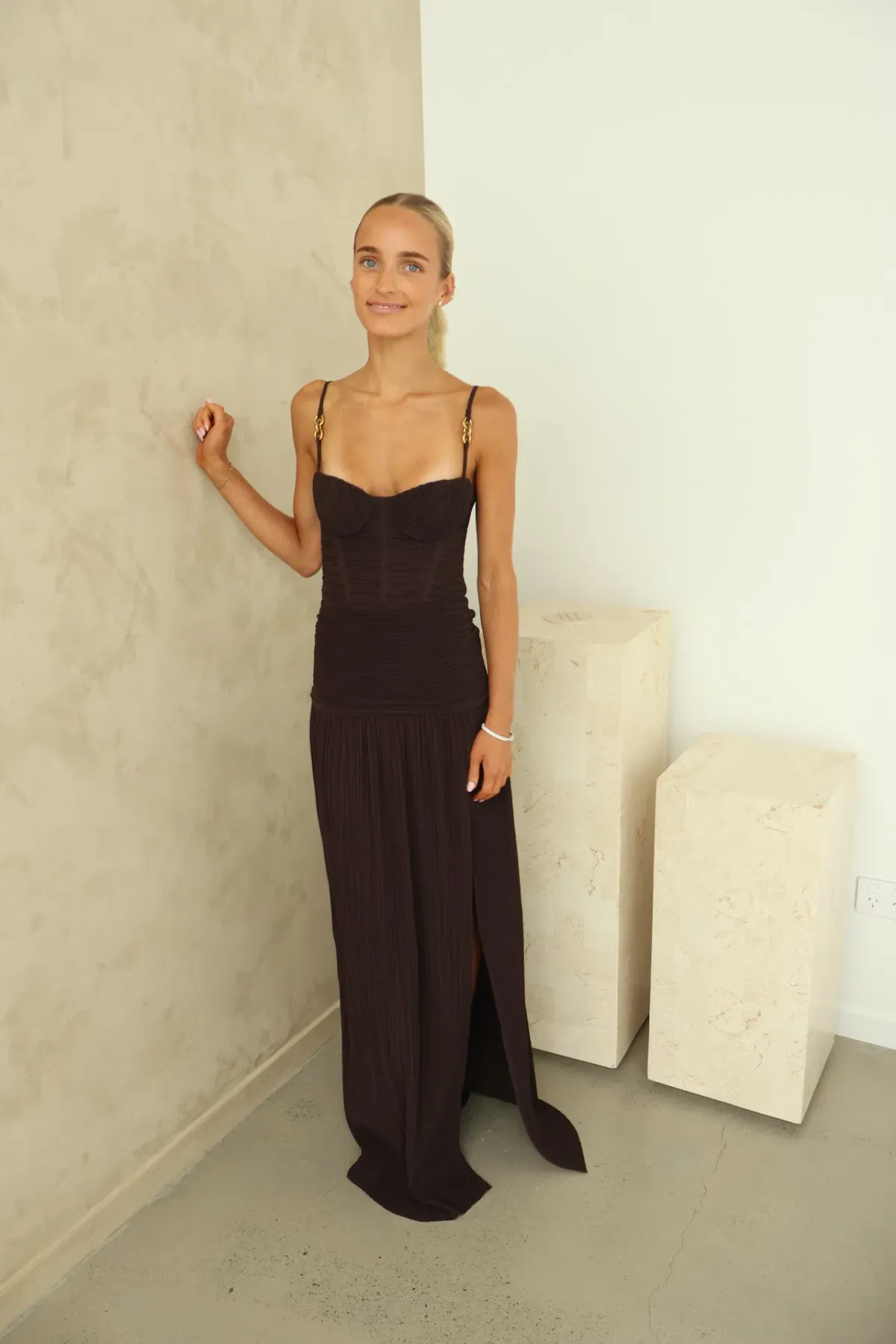 Manning Cartell Double Time Pleat Maxi Dress Dark Chocolate Size 6 - Image 7