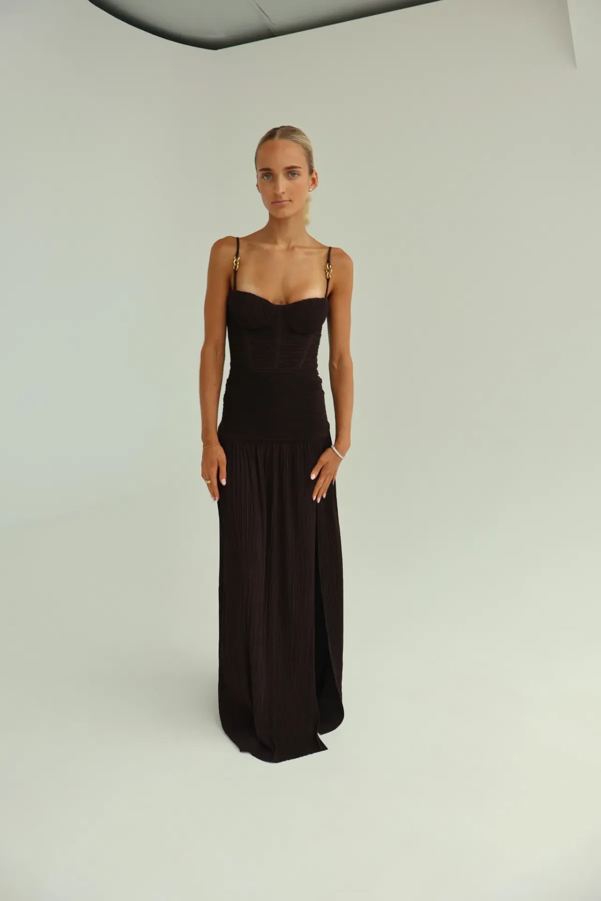 Manning Cartell Double Time Pleat Maxi Dress Dark Chocolate Size 6 - Image 4