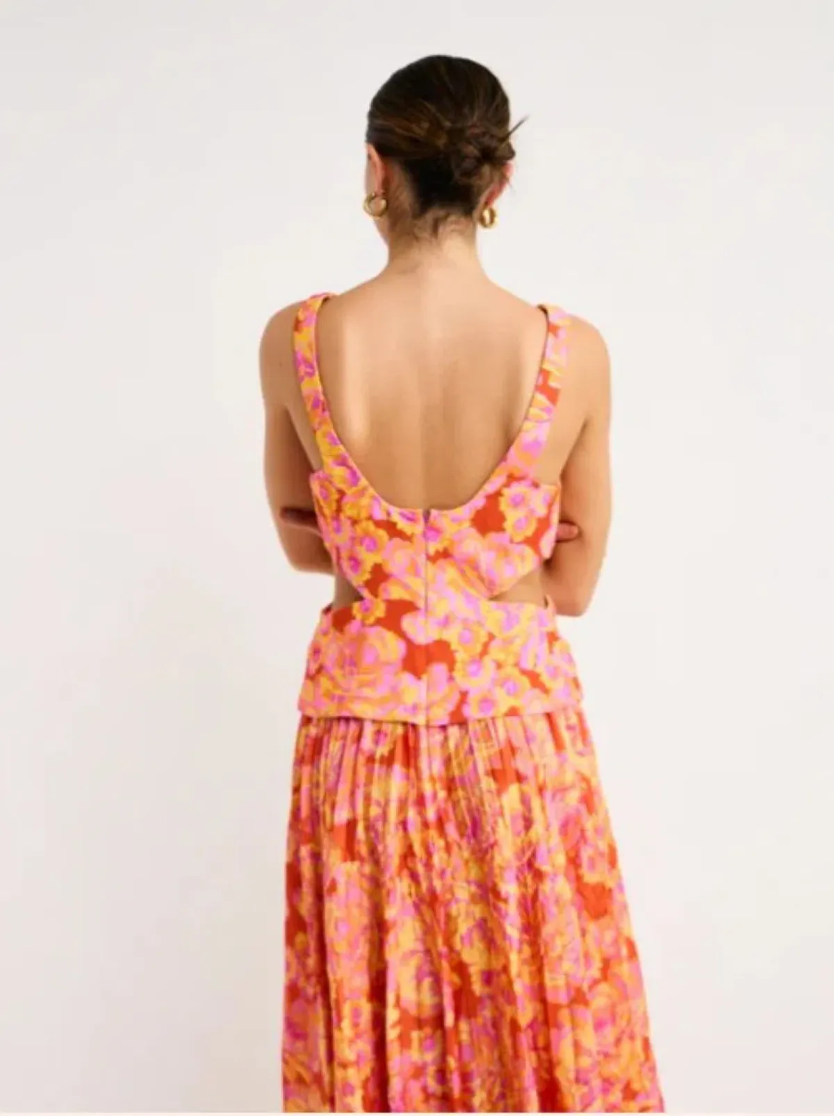 Acler Chester Midi Dress Summer Bloom Floral Orange Pink Size Au 12 - Image 4