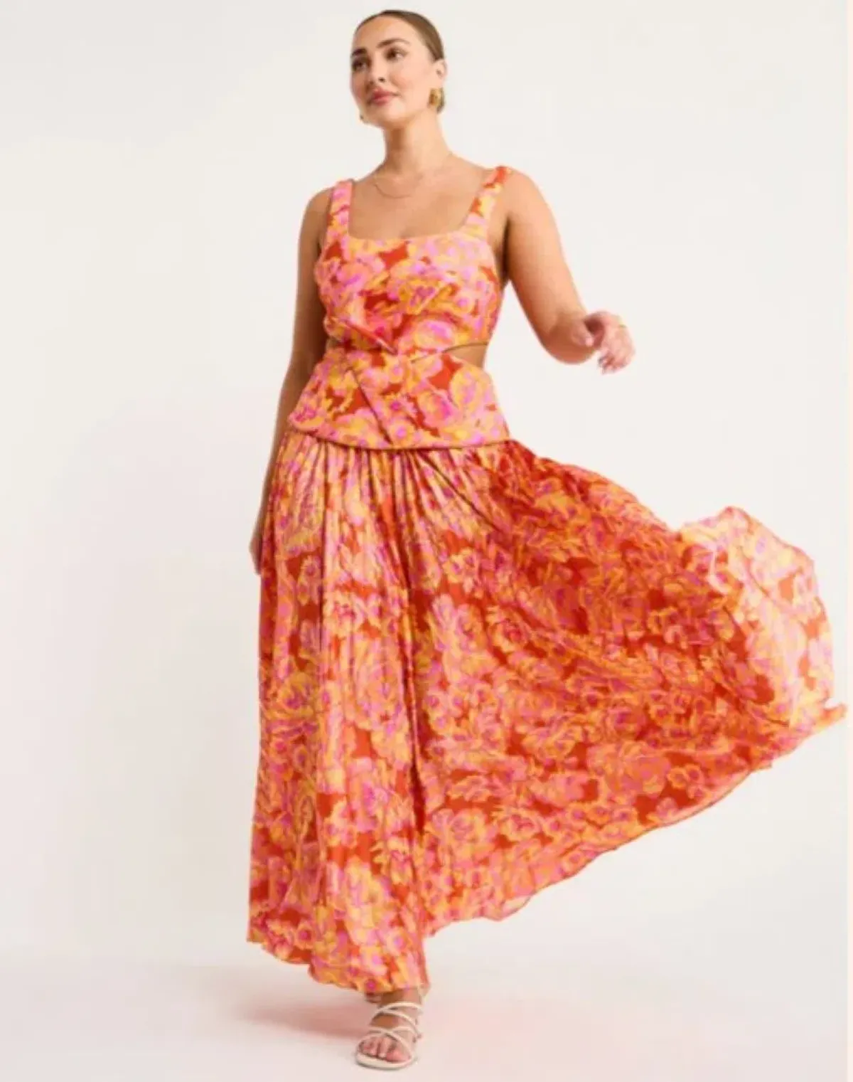 Acler Chester Midi Dress Summer Bloom Floral Orange Pink Size Au 12 - Image 1