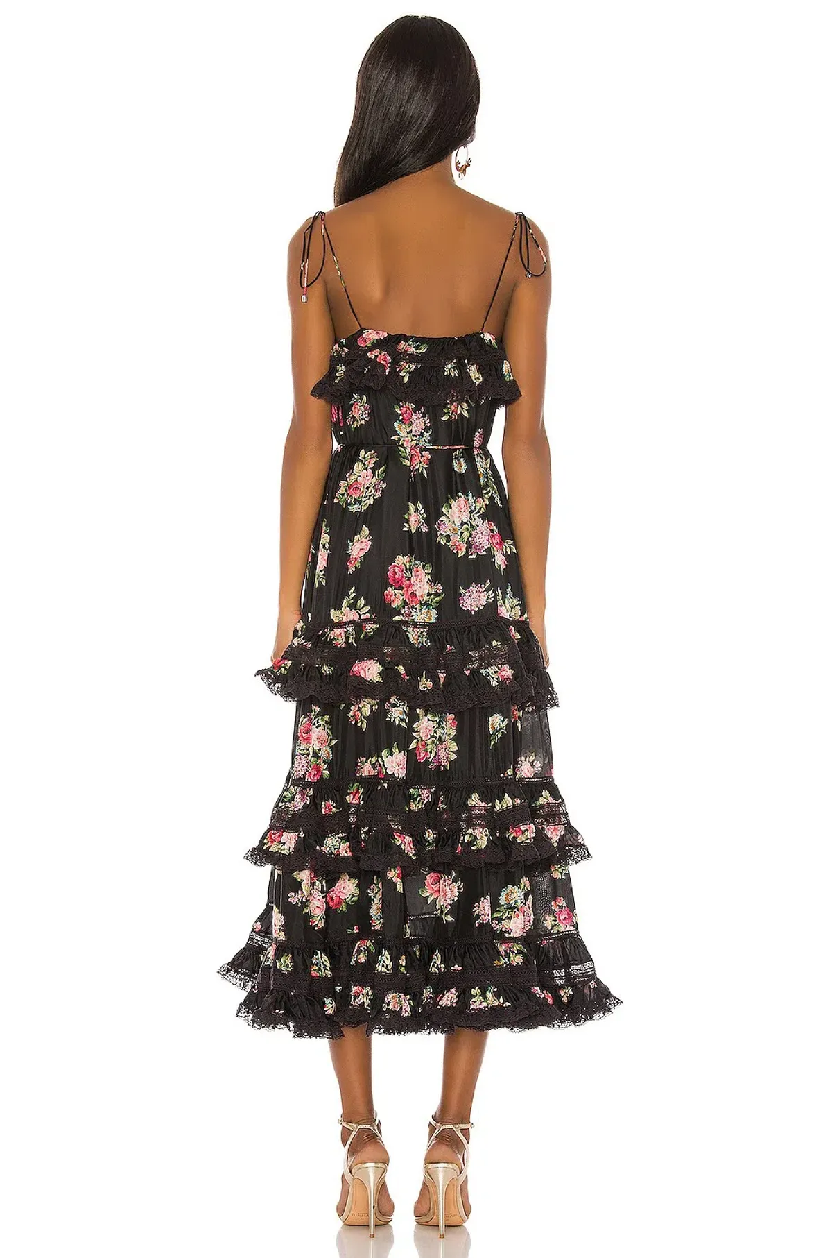 Zimmermann Honour Tiered Midi Dress Black Floral Size 0 / AU 8 - Image 3