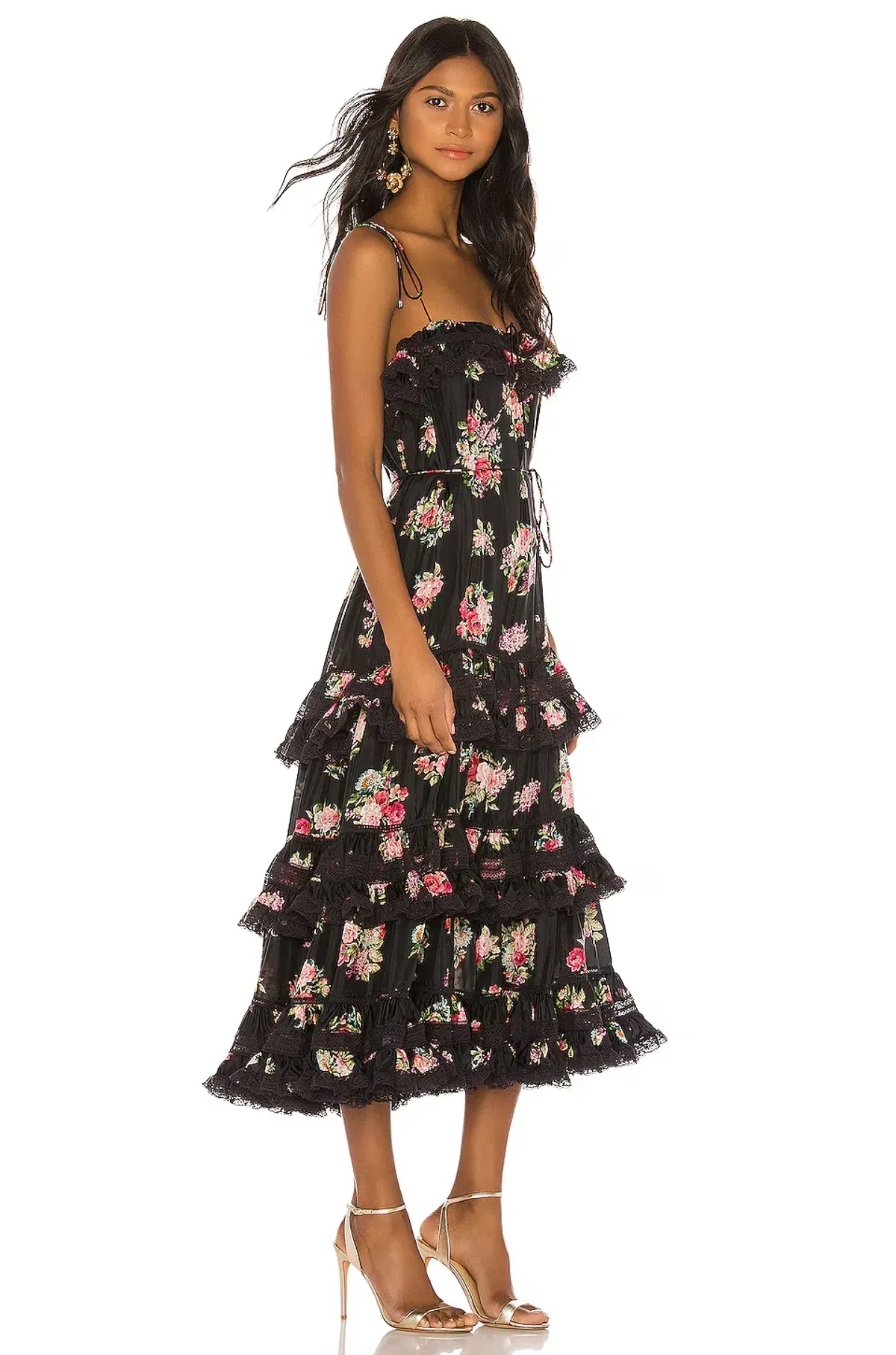 Zimmermann Honour Tiered Midi Dress Black Floral Size 0 / AU 8 - Image 2