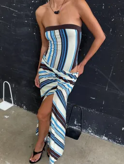 Benni Rumi Strapless Maxi Dress size 14 Ocean Stripe for rent on The Volte - image 2