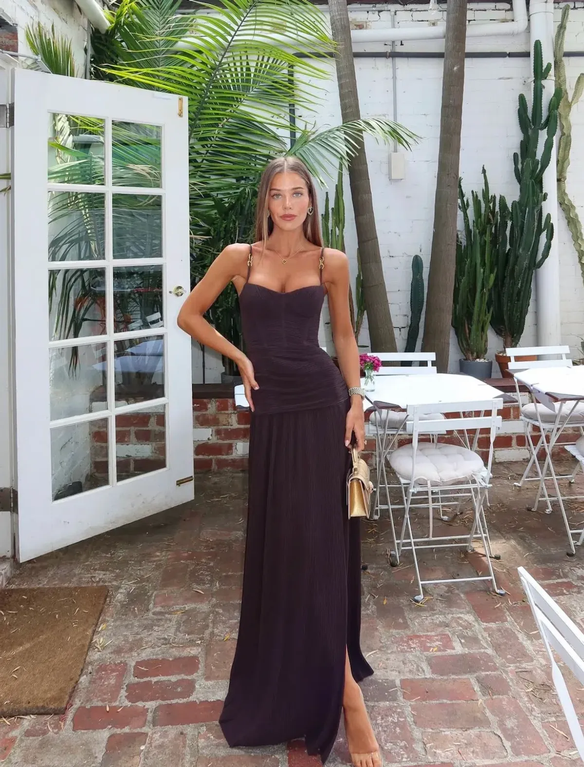 DOUBLE TIME PLEAT DRESS | DARK CHOCOLATE - Image 1