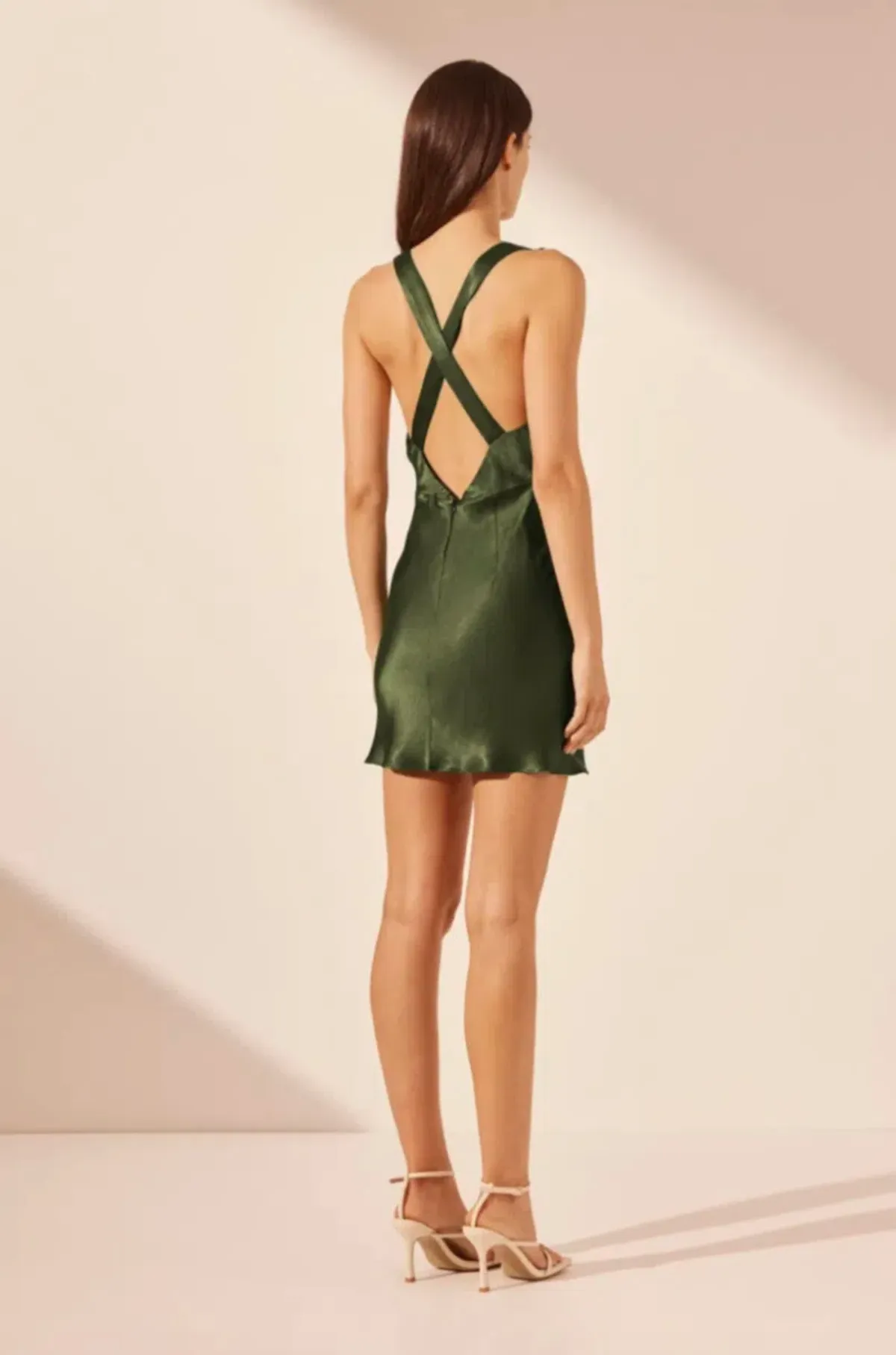 Shona Joy Camille Cross Back Mini Dress in Fern & Black size 8 - Image 2