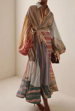 Zimmermann Rebellion Striped Linen-Silk Midi Wrap Shirt Dress, Size 0P/ AU 6 for rent on The Volte - image 1