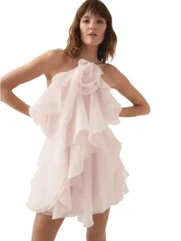 Aje Pandorea Mini Dress Size 14 Pastel Pink Layered Ruffle Strappy for rent on The Volte - image 1