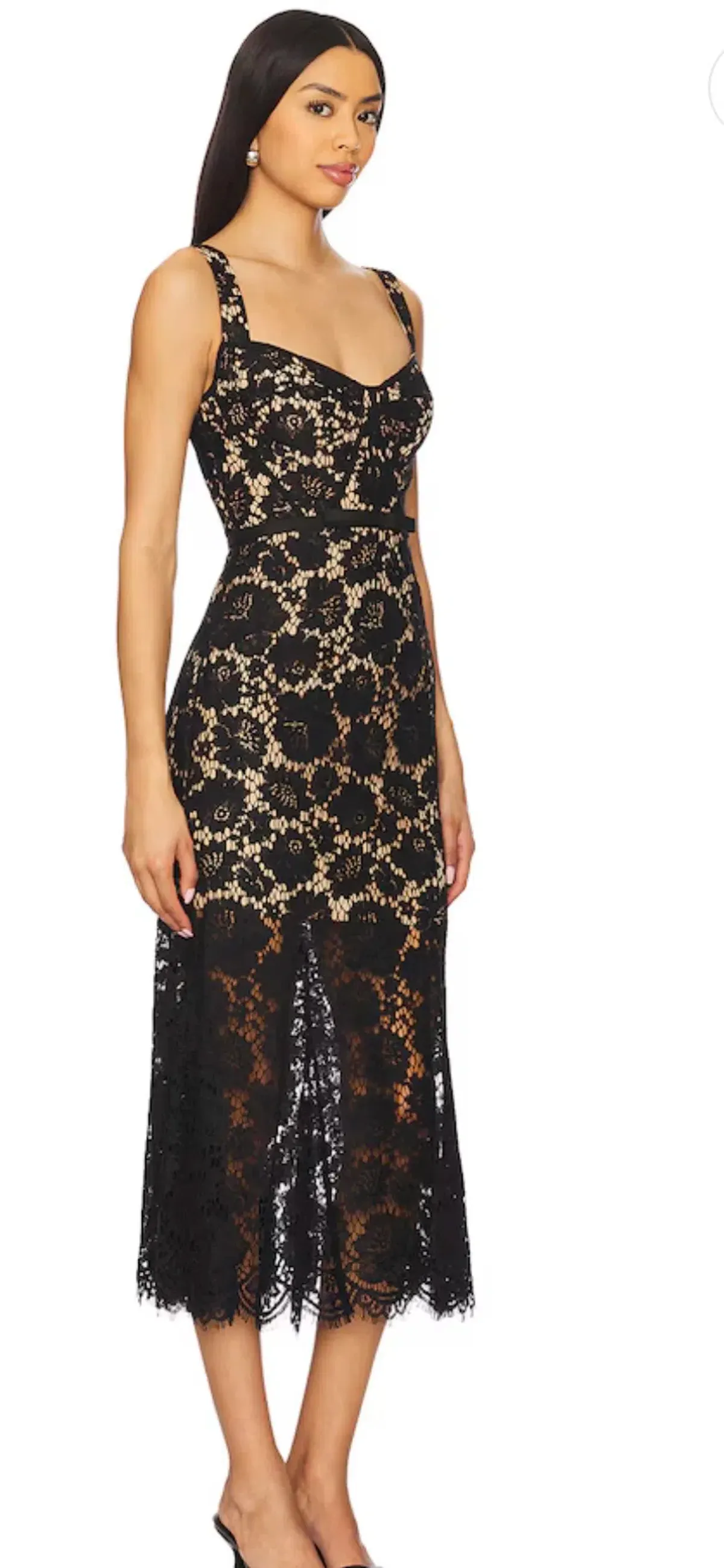 Self- Portrait Fine Lace Midi Dress in Black size 10 - Image 2