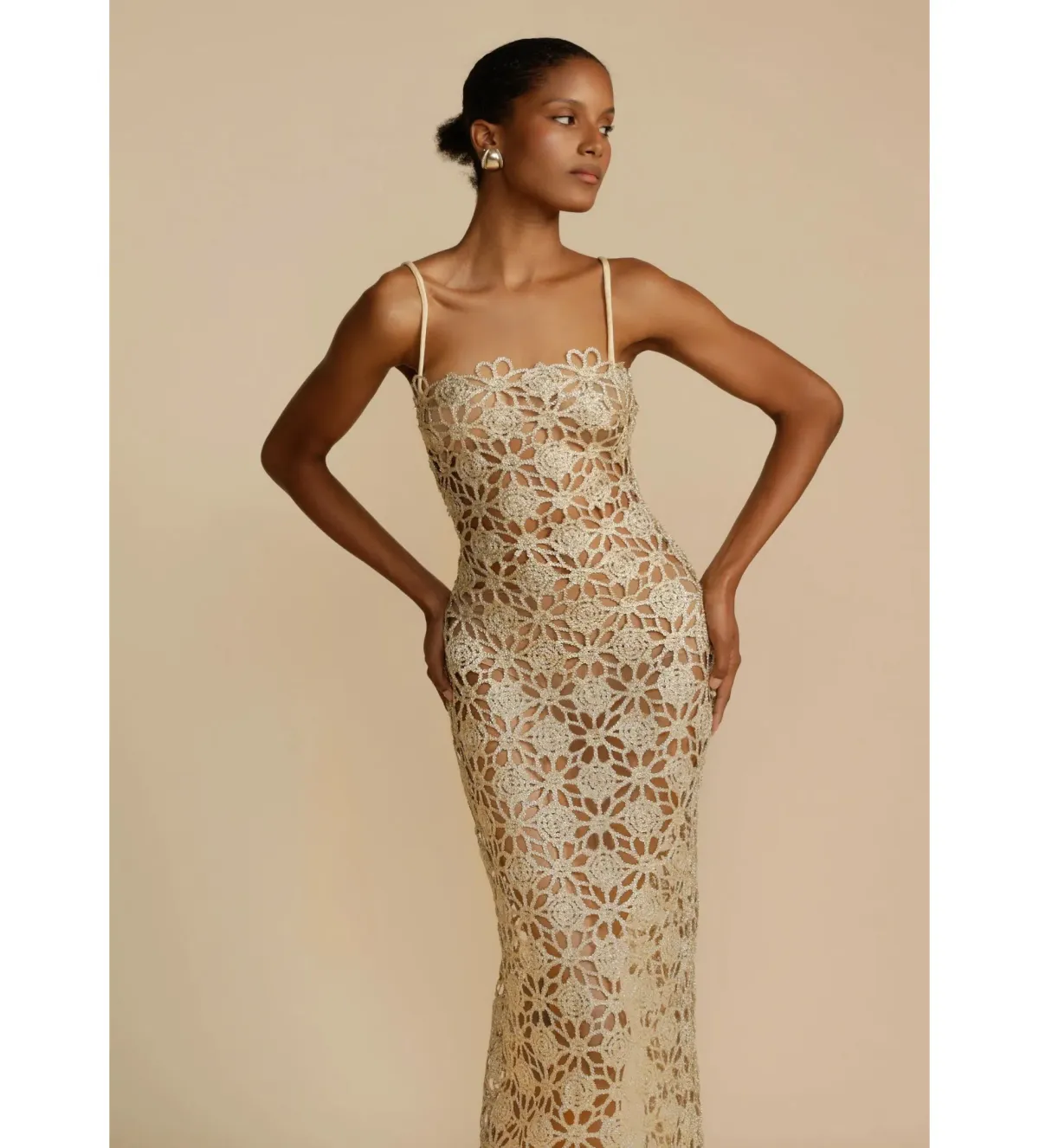 Arcina Ori Kendra Midi Dress Gold Size M/AU 10 - Image 3