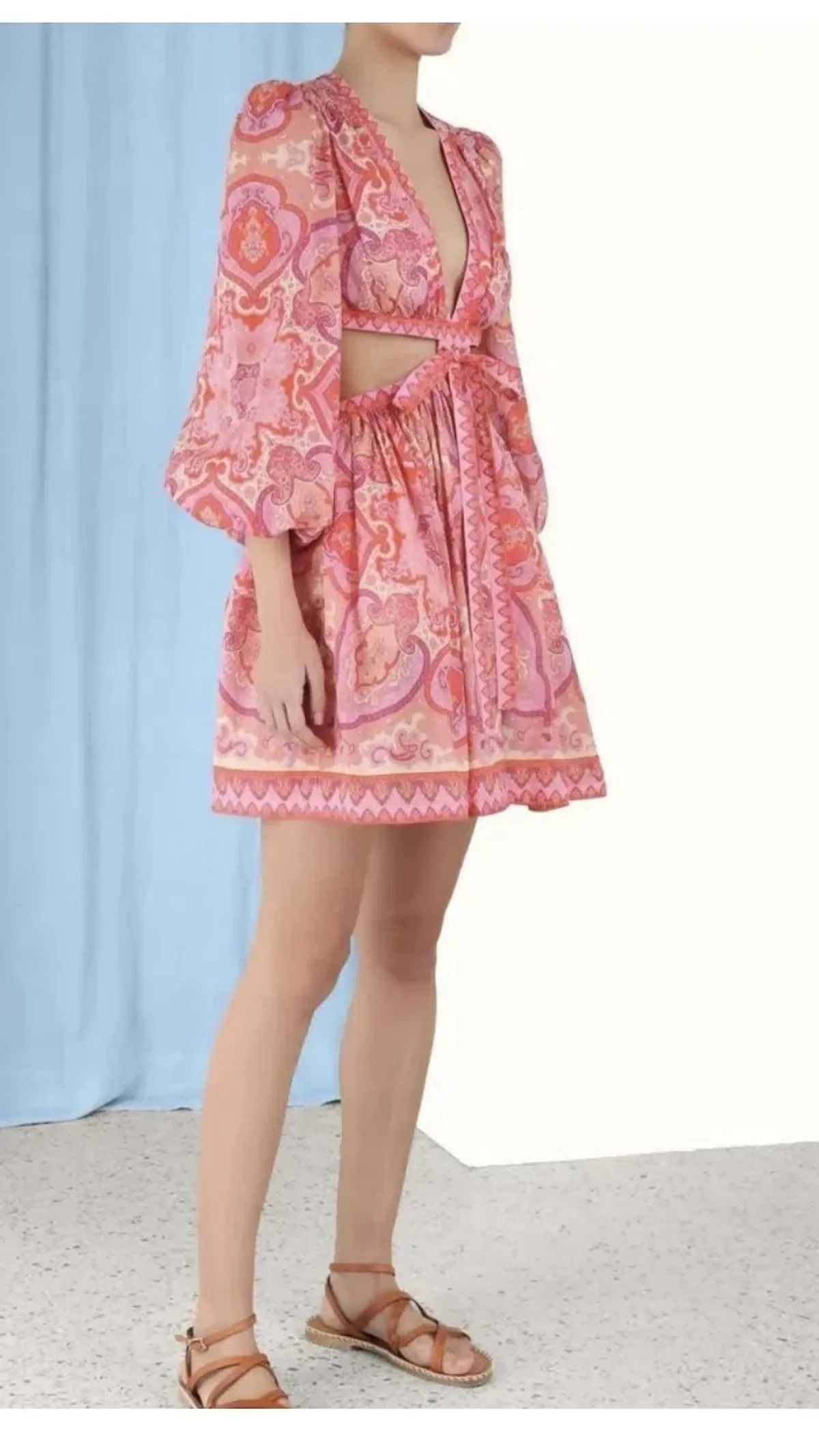 Zimmermann Halcyon Tie Front Mini Dress Pink/Purple Paisley Size 0 / AU 8 - Image 2