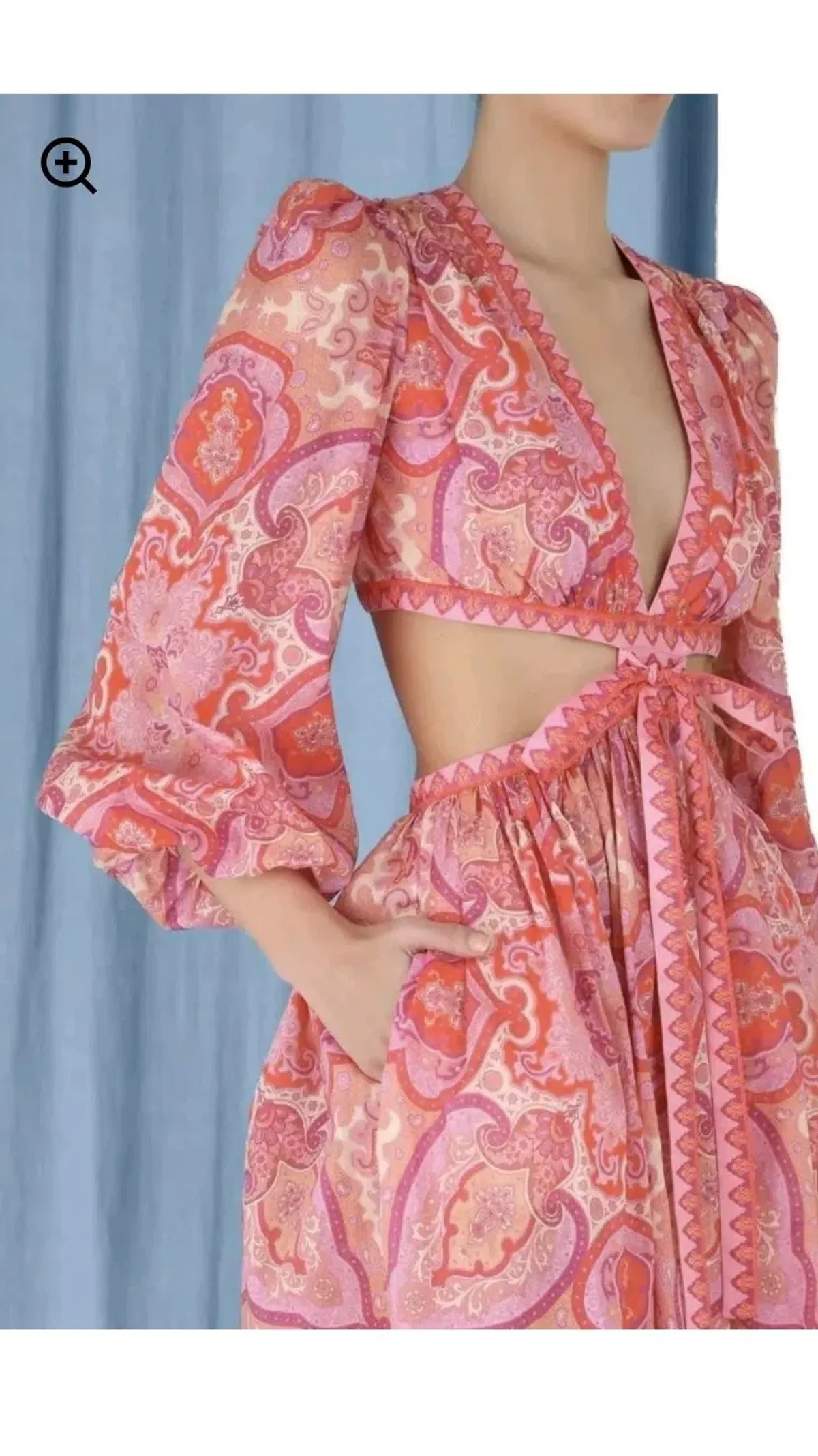 Zimmermann Halcyon Tie Front Mini Dress Pink/Purple Paisley Size 0 / AU 8 - Image 5