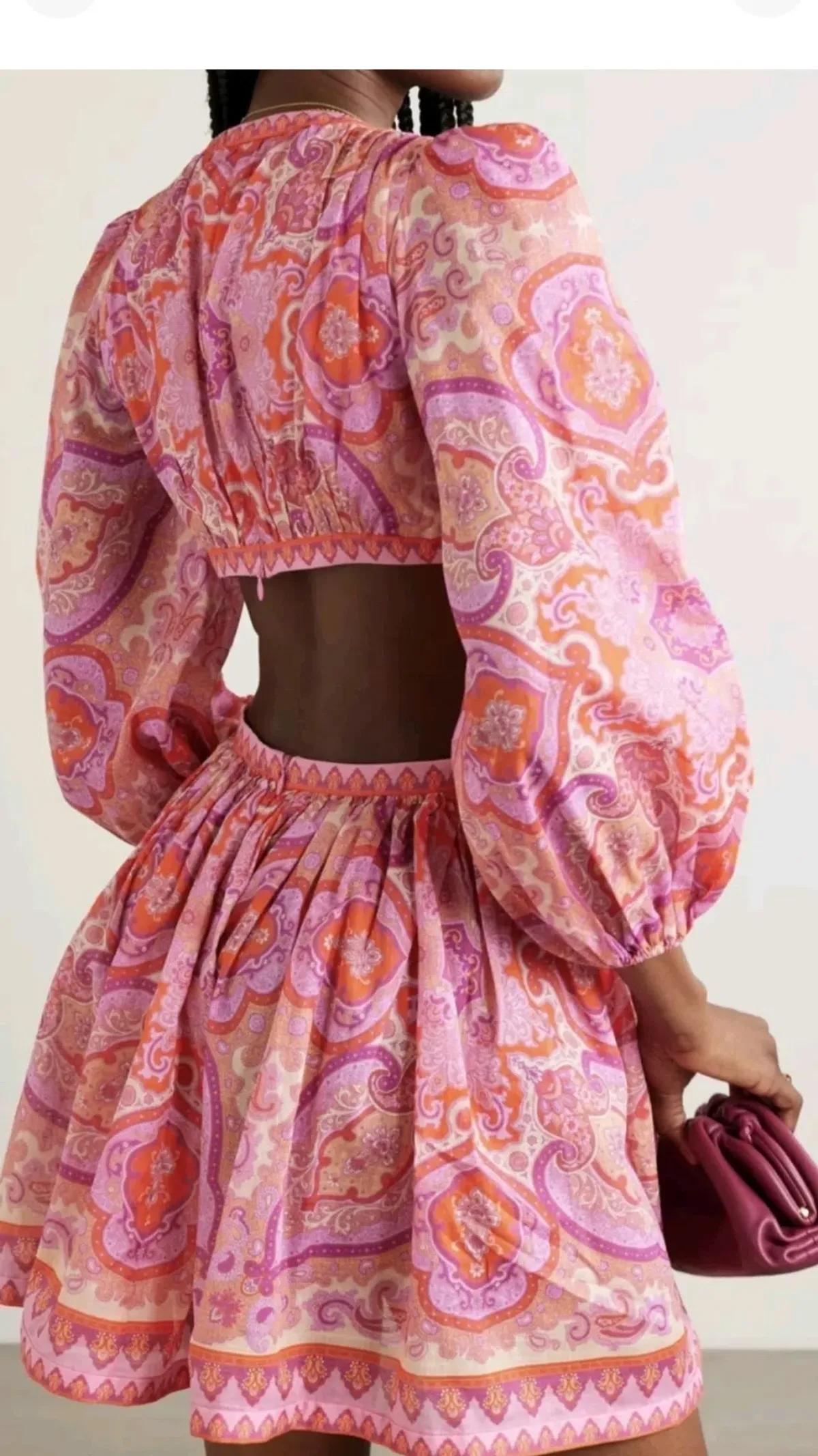 Zimmermann Halcyon Tie Front Mini Dress Pink/Purple Paisley Size 0 / AU 8 - Image 3