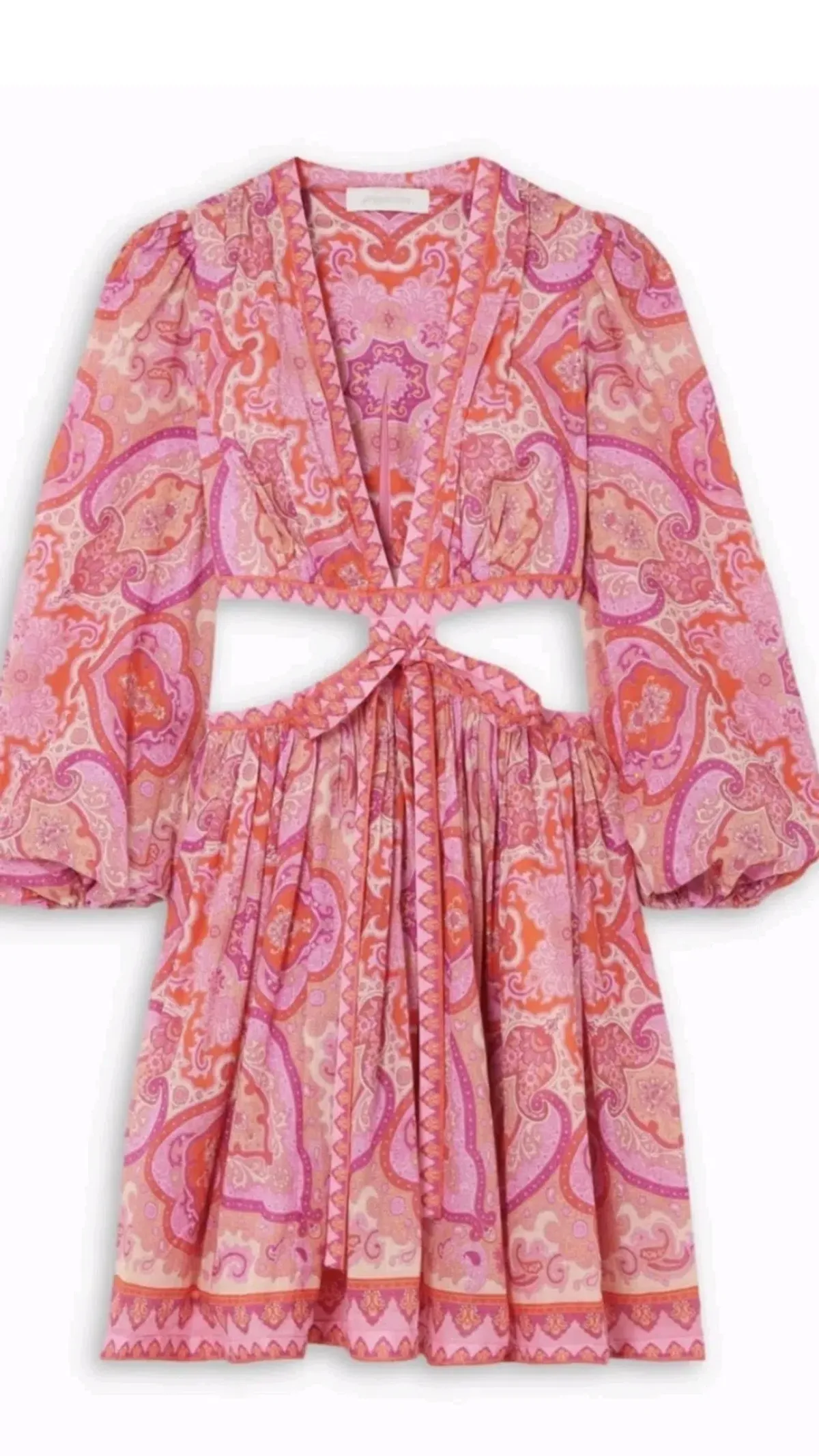 Zimmermann Halcyon Tie Front Mini Dress Pink/Purple Paisley Size 0 / AU 8 - Image 4