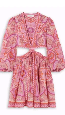 Zimmermann Halcyon Tie Front Mini Dress Pink/Purple Paisley Size 0 / AU 8 for rent on The Volte - image 4