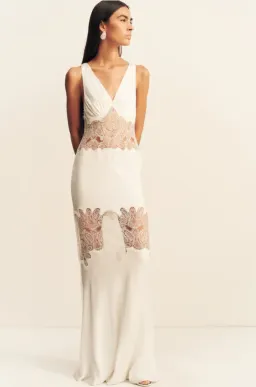Shona Joy stratus plunged lace panelled maxi dress - ivory 12 for rent on The Volte - image 2