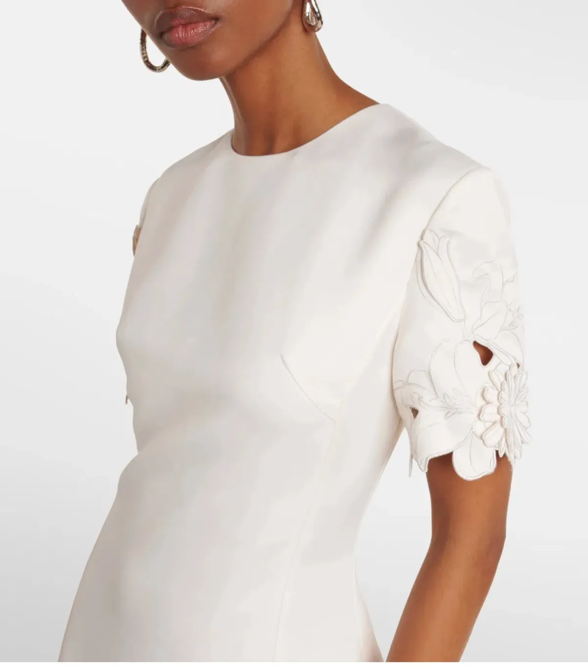 Leo Lin Caroline Applique Short Sleeve Midi Dress Ivory Size 10 - Image 4