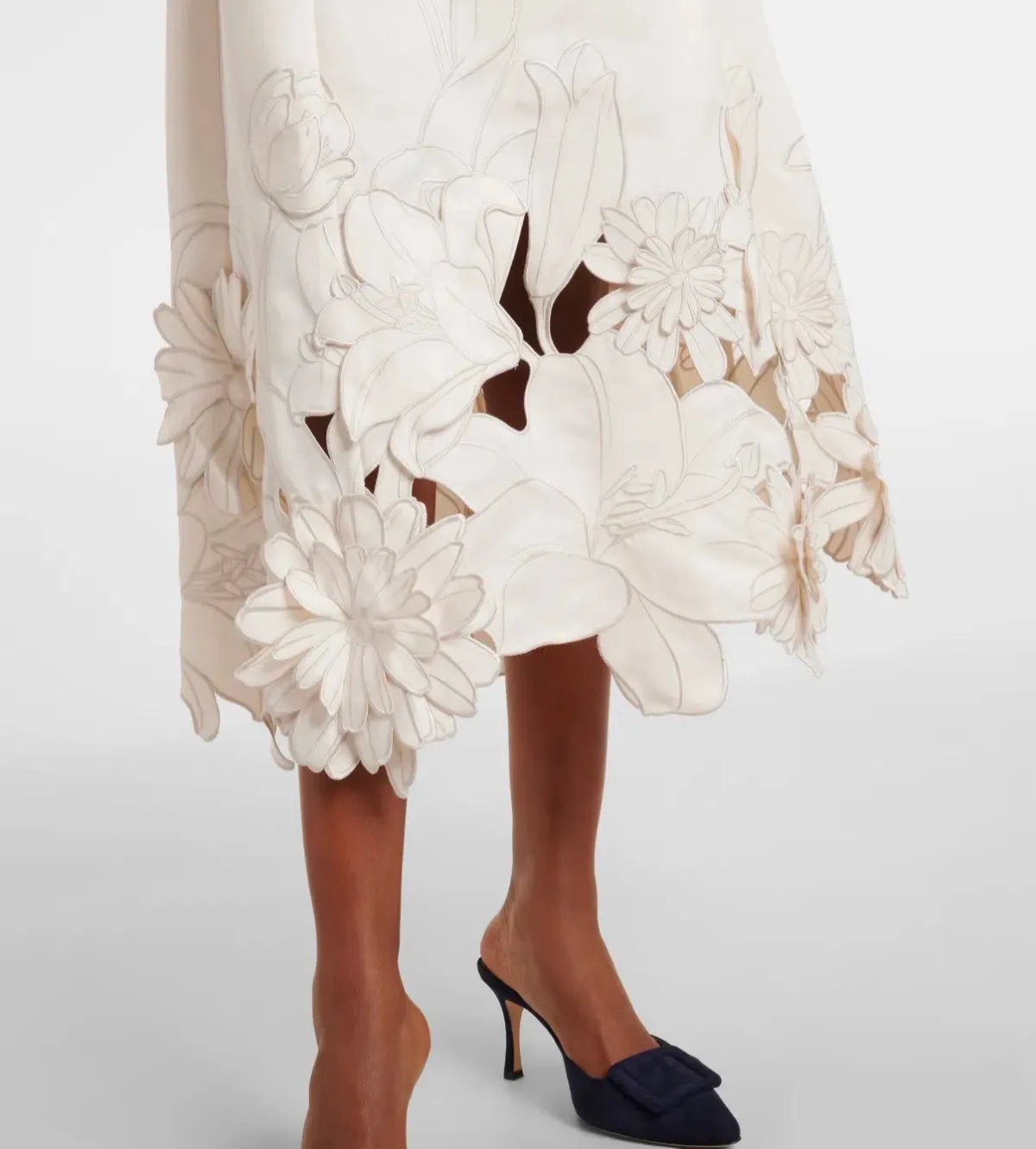 Leo Lin Caroline Applique Short Sleeve Midi Dress Ivory Size 10 - Image 5