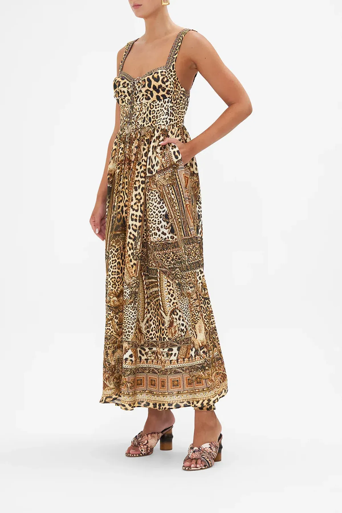 Camilla Standing Ovation Size XL Leopard Linen Eyelet Bustier Dress  - Image 4