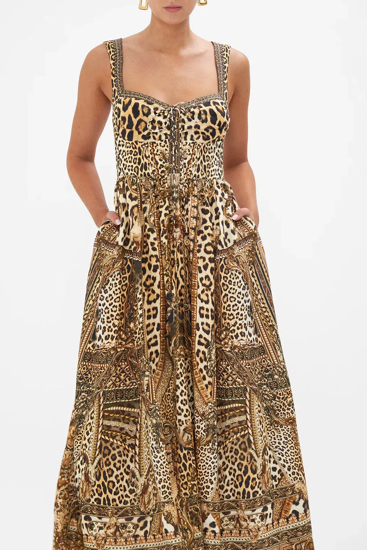 Camilla Standing Ovation Size XL Leopard Linen Eyelet Bustier Dress  - Image 5